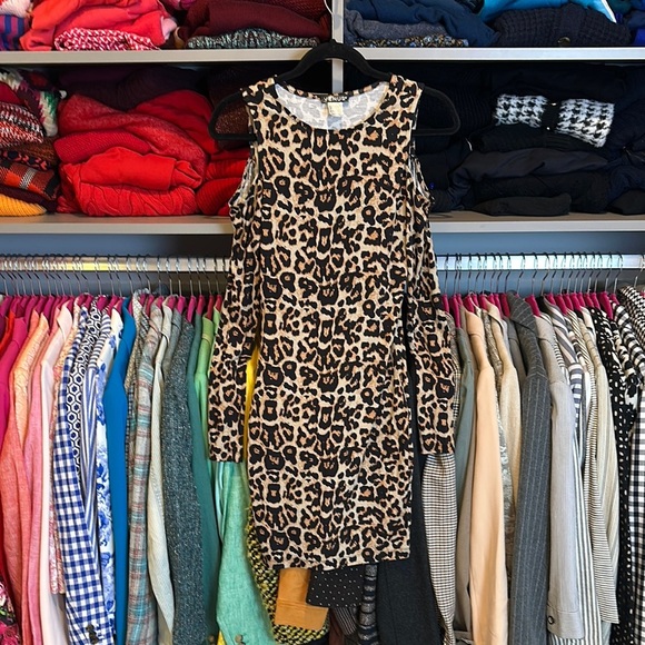 Venus black/tan leopard cold shoulder long sleeve stretchy dress size XS - Picture 1 of 3